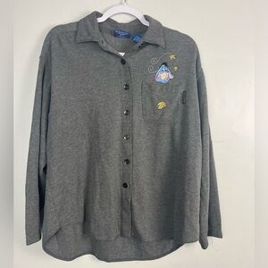 Vtg Pooh Eeyore Womens Gray Button Front Sweater large Disney